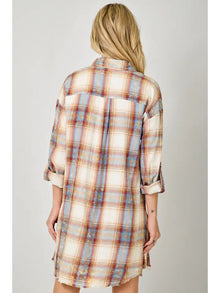 Washed Plaid Shirt Dress in Ivory (REG)