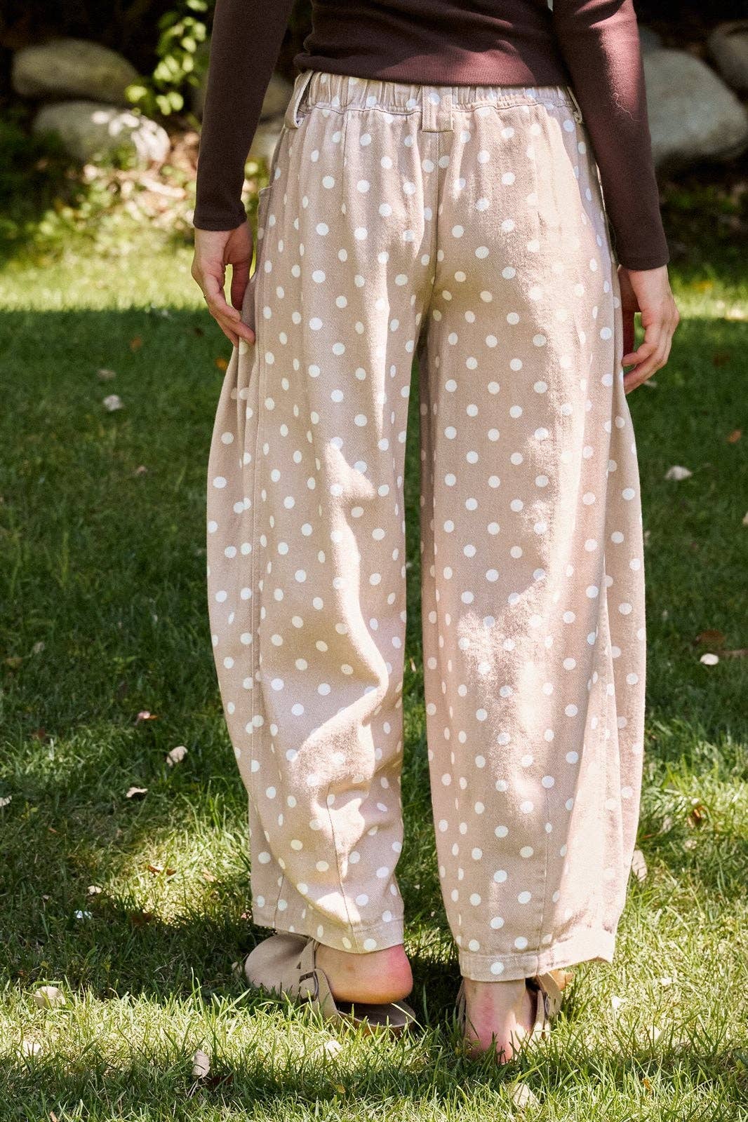 Taupe Polka Dot Barrel Leg Pants (REG)