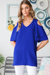 The Royal Blue Cold Shoulder Ruffled Top