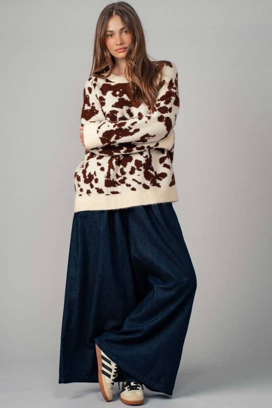 Western Cow Print Sweater (REG)