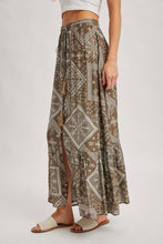 Boho Print Tiered Maxi Skirt in Mocha (REG)