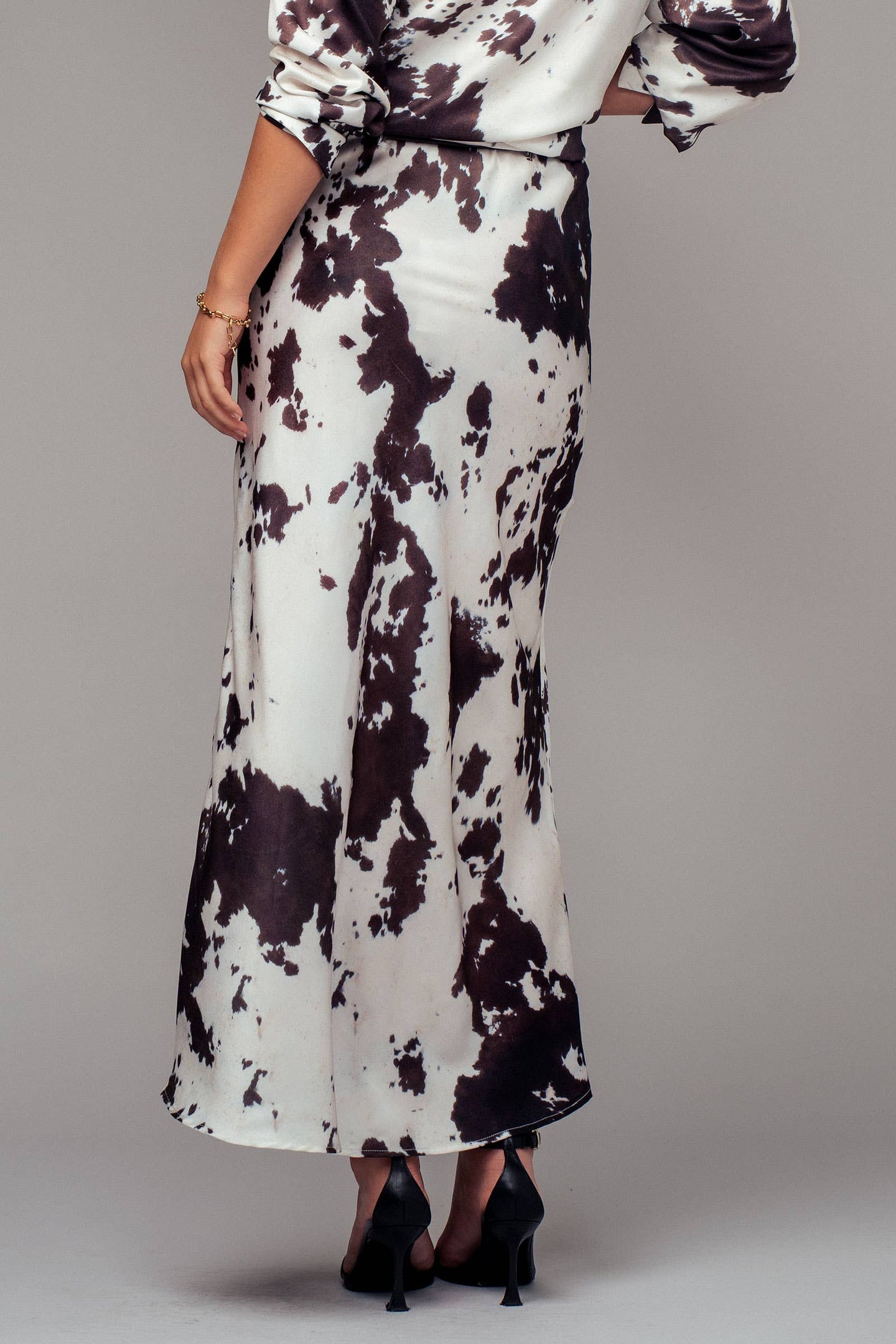Cow Print Satin Midi Skirt (REG)