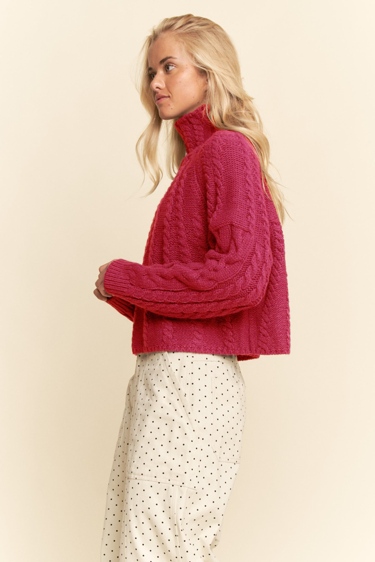 Turtleneck Cable Sweater in Wine (REG)