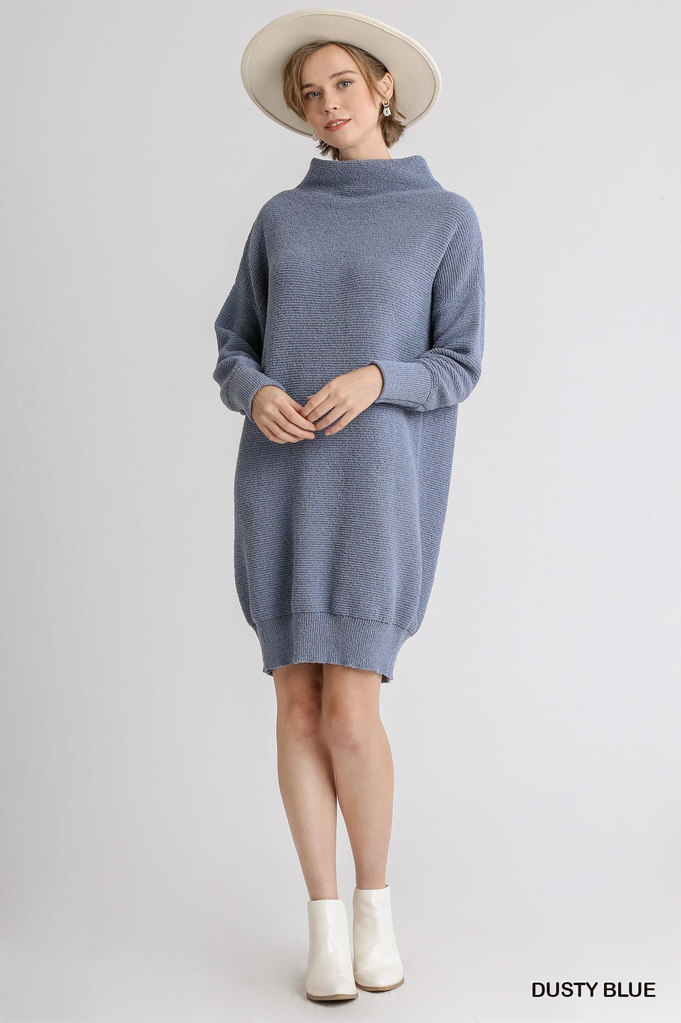 Blue Dolman Sleeve Sweater Dress