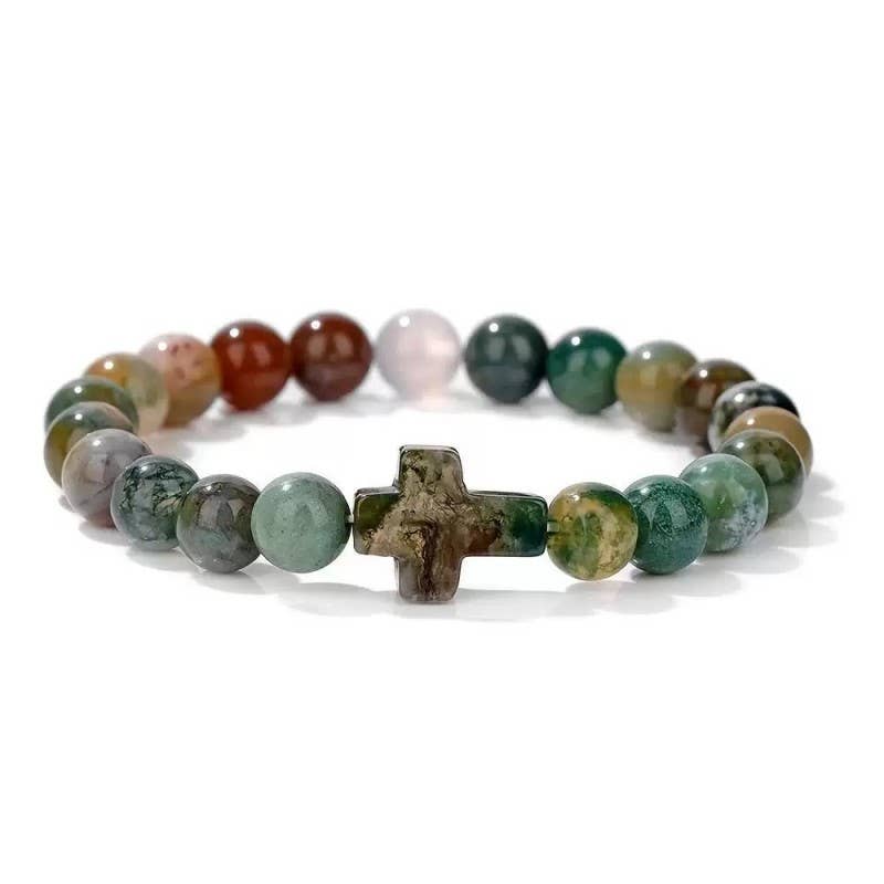 Natural Stone Cross Bracelet