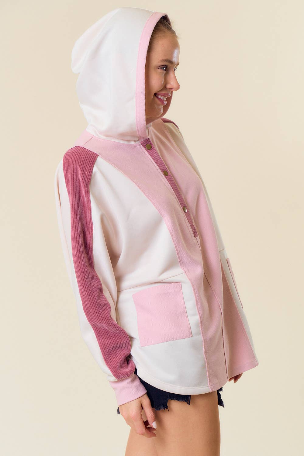 Pink Colorblock Henley Top (REG)