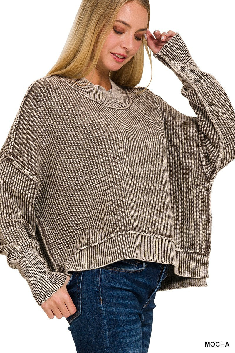 Washed Side Slit Sweater in Mocha (REG)