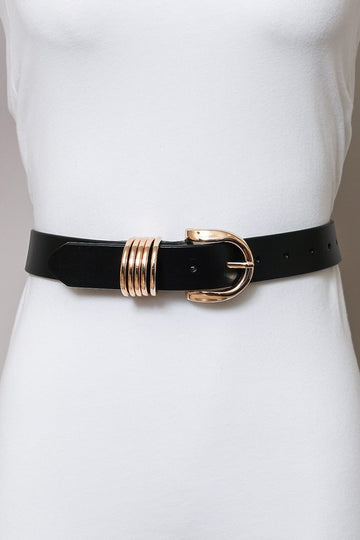 The Black Four Accent Ring Gold Buckle Belt