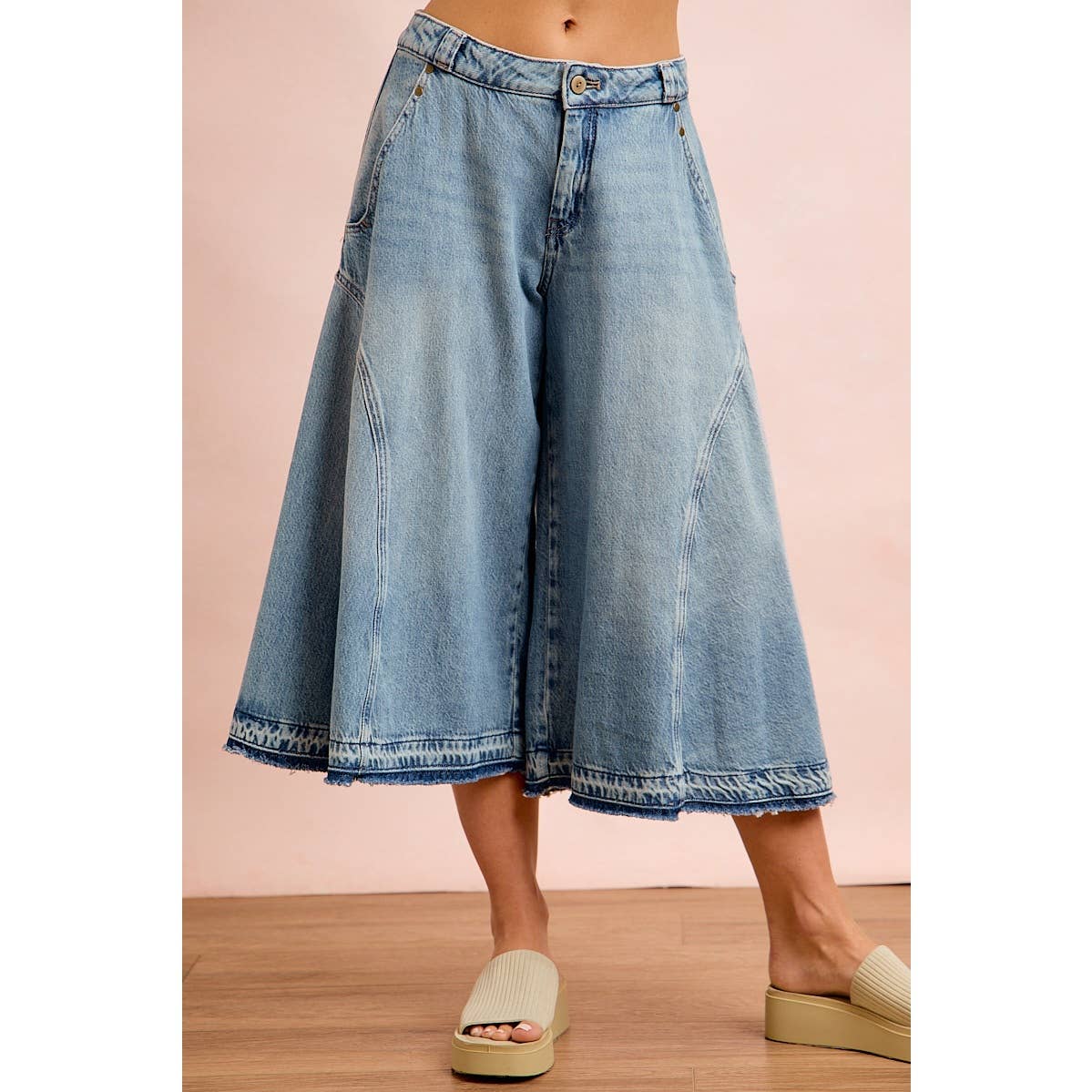 Washed Denim Culotte Jeans (REG)