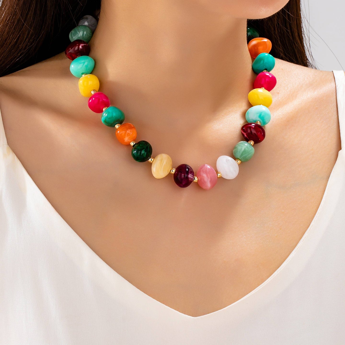 Mutli Color Resin Pebble Necklace