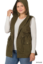 Military Style Hooded Vest in Dk Olive (PLUS)