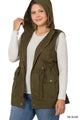 Military Style Hooded Vest in Dk Olive (PLUS)