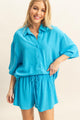 Linen Top and Bottom Set in Cyan Blue (REG)