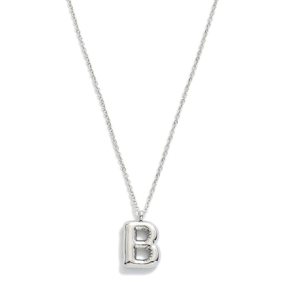 Silver Bubble Letter Initial Necklace