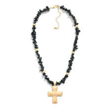 Natural Stone Beaded Cross Necklace