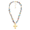 Natural Stone Beaded Cross Necklace