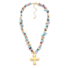 Natural Stone Beaded Cross Necklace