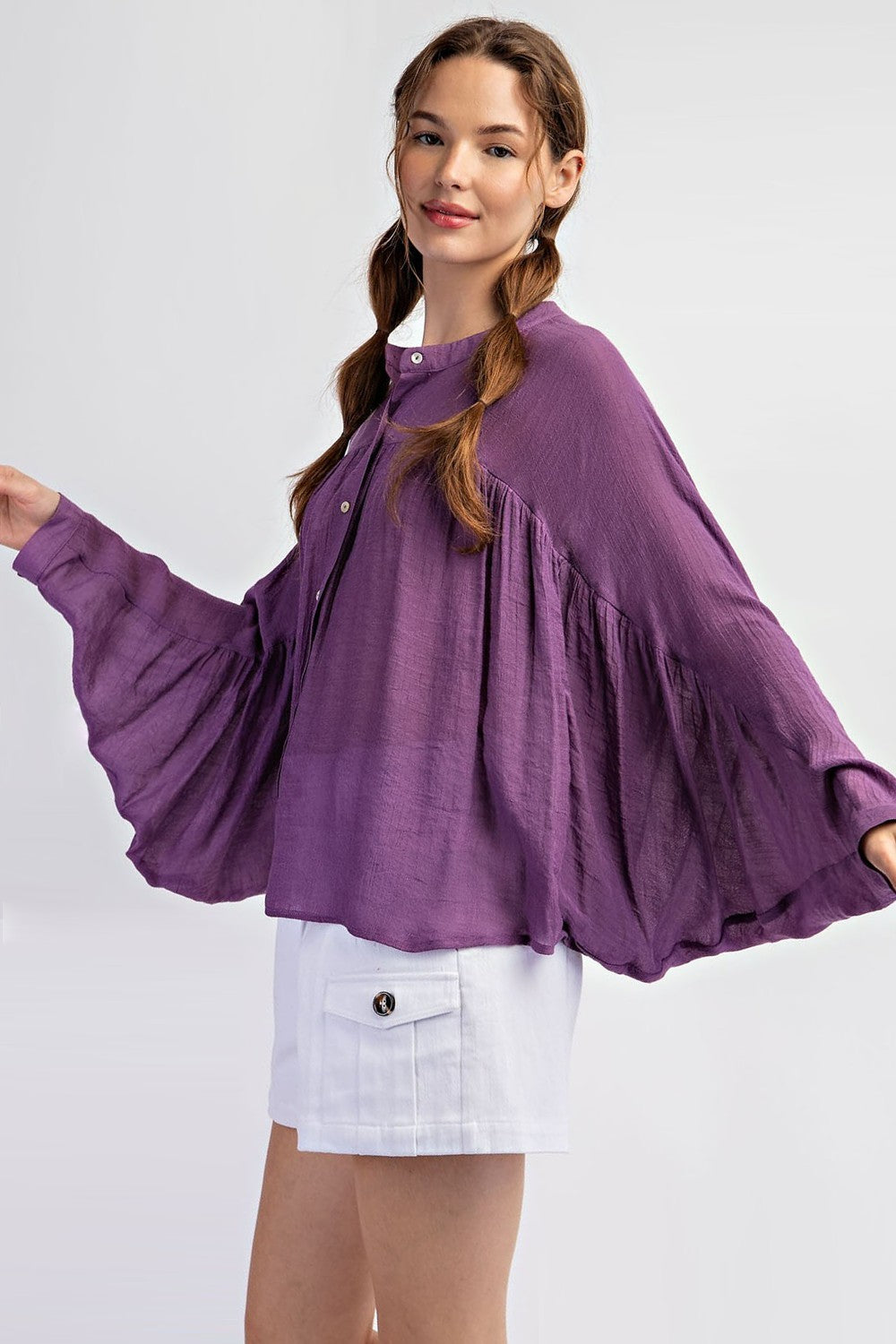 Button Front Dolman Top in Violet (REG)