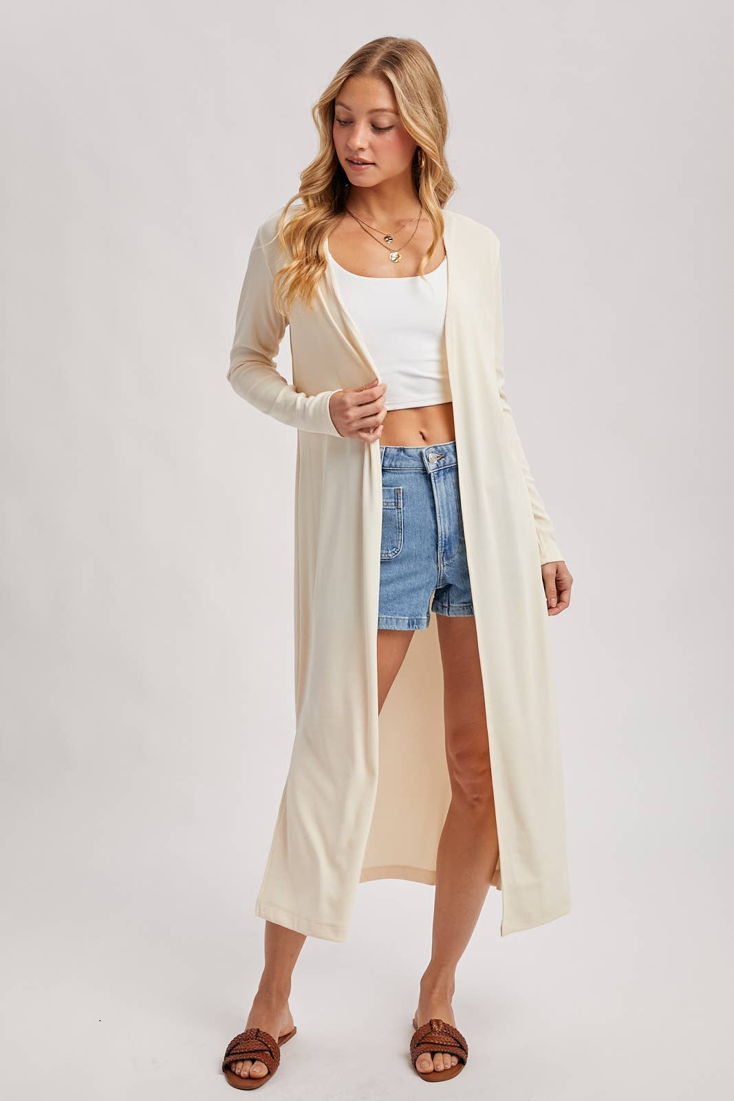 Ribbed Knit Maxi Cardigan in Vanilla (REG)