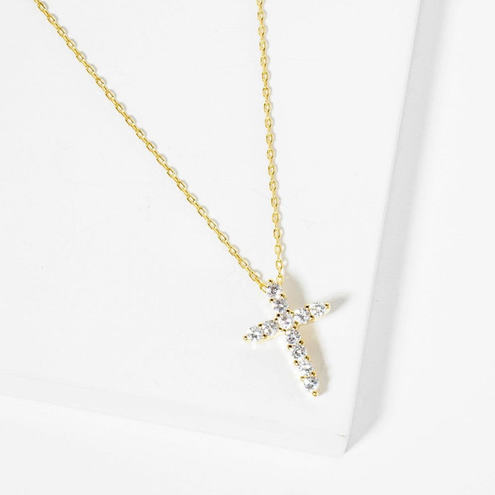 Simple CZ Cross Necklace
