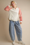 Floral & Stripe Casual Knit Top in Cream (REG/PLUS)