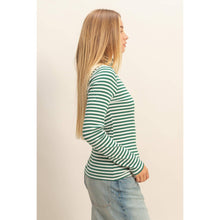 Striped Turtleneck Fitted Top in Green (REG)
