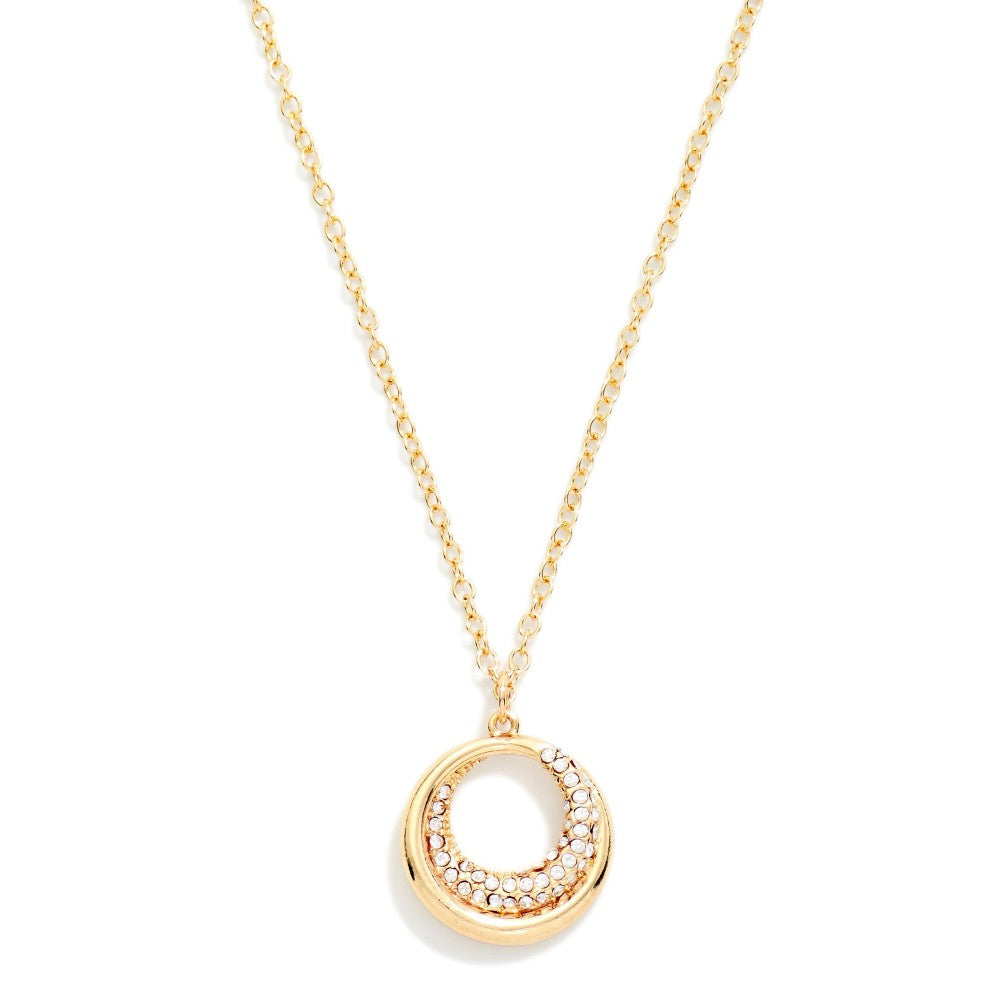 Pave Crescent Circle Necklace