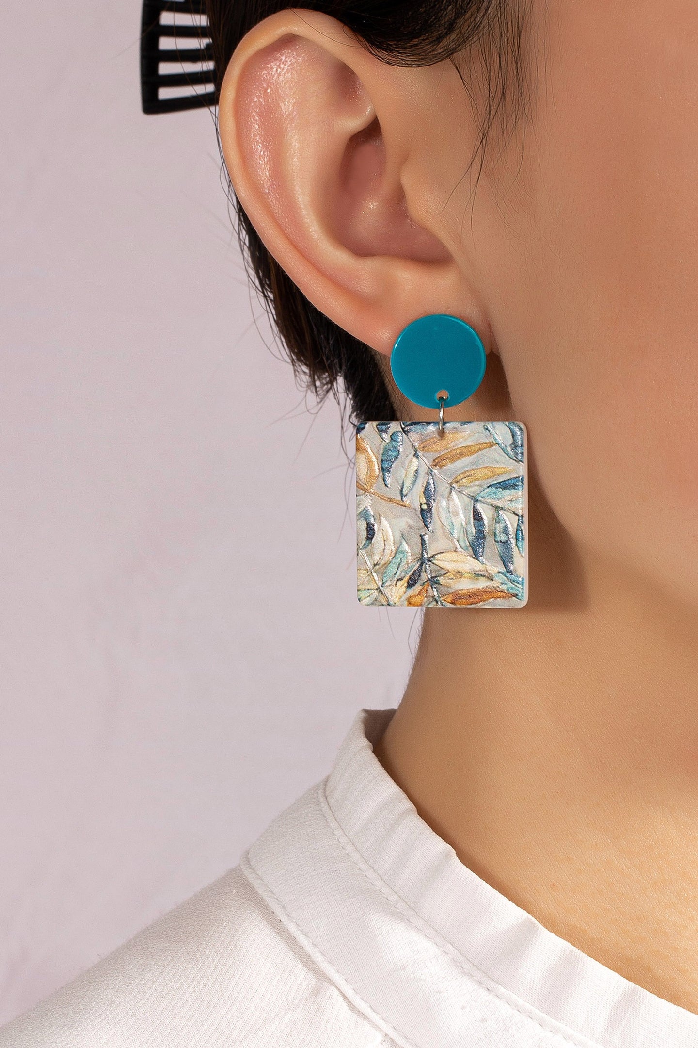 Leaf Painted Square Earrings
