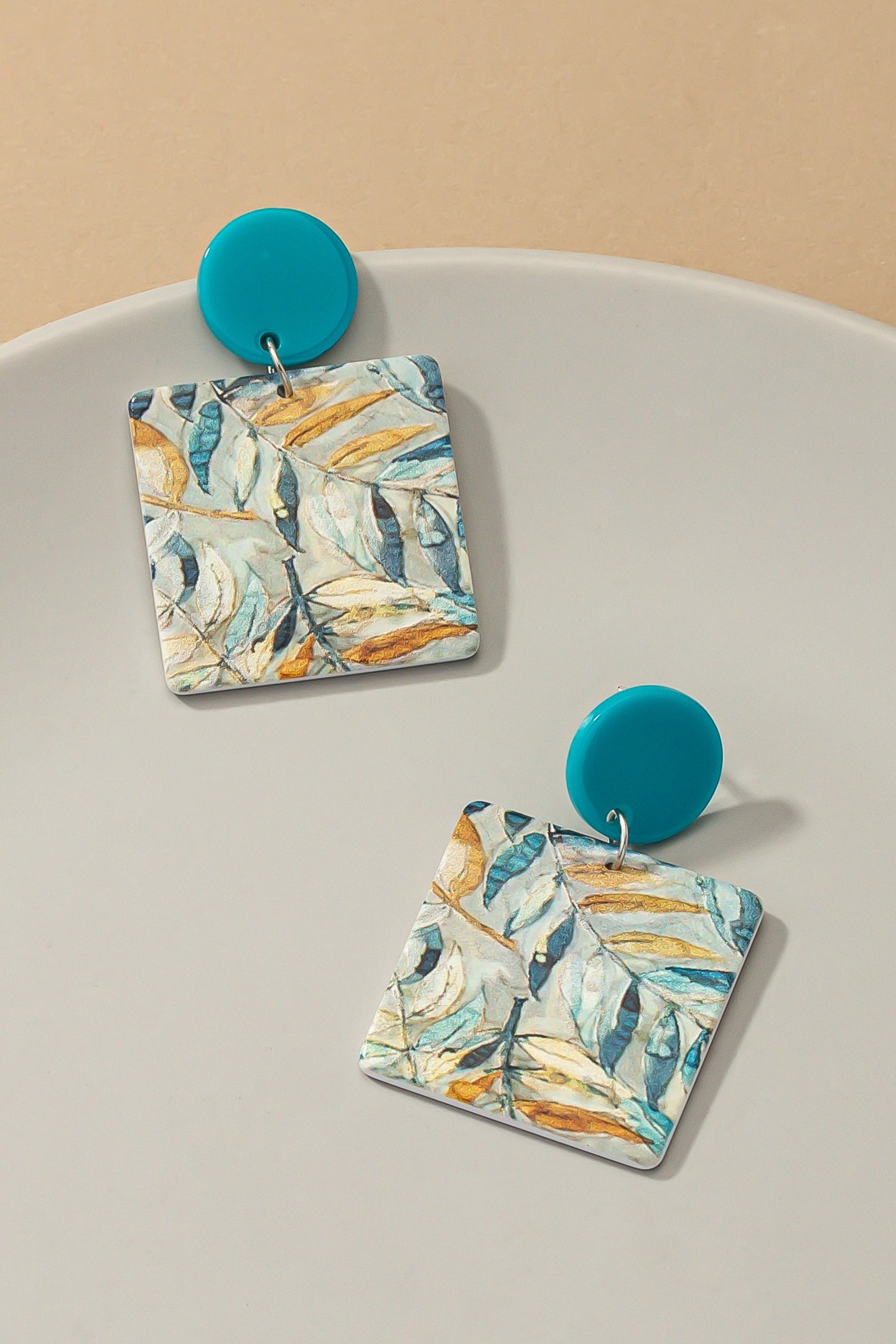 Leaf Painted Square Earrings