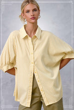 3/4 Sleeve Button Down Striped Shirt in Lemon (REG)