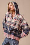 Plaid Combo Hoodie Top (REG)