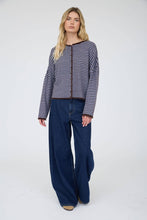 Striped Raw Edge Cardigan in Dark Brown (REG)