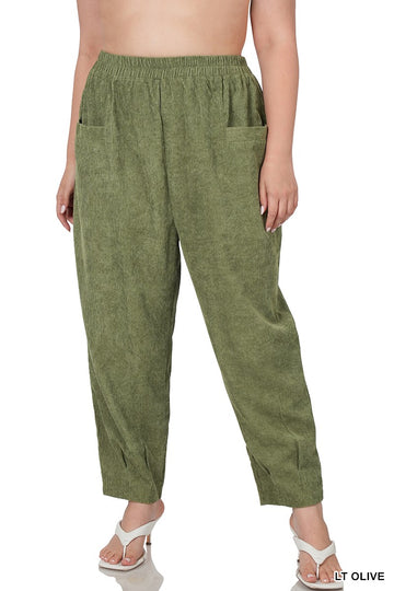 Corduroy Front Pocket Pants in Lt Olive (PLUS)