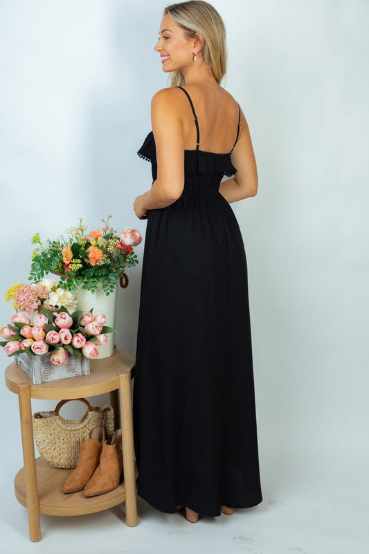 The Black Lace Woven Maxi Dress