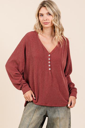 Ribbed Raglan Top in Rust (REG)
