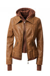 Casual Leather Hooded Jacket in Camel (REG)