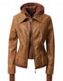 Casual Leather Hooded Jacket in Camel (REG)