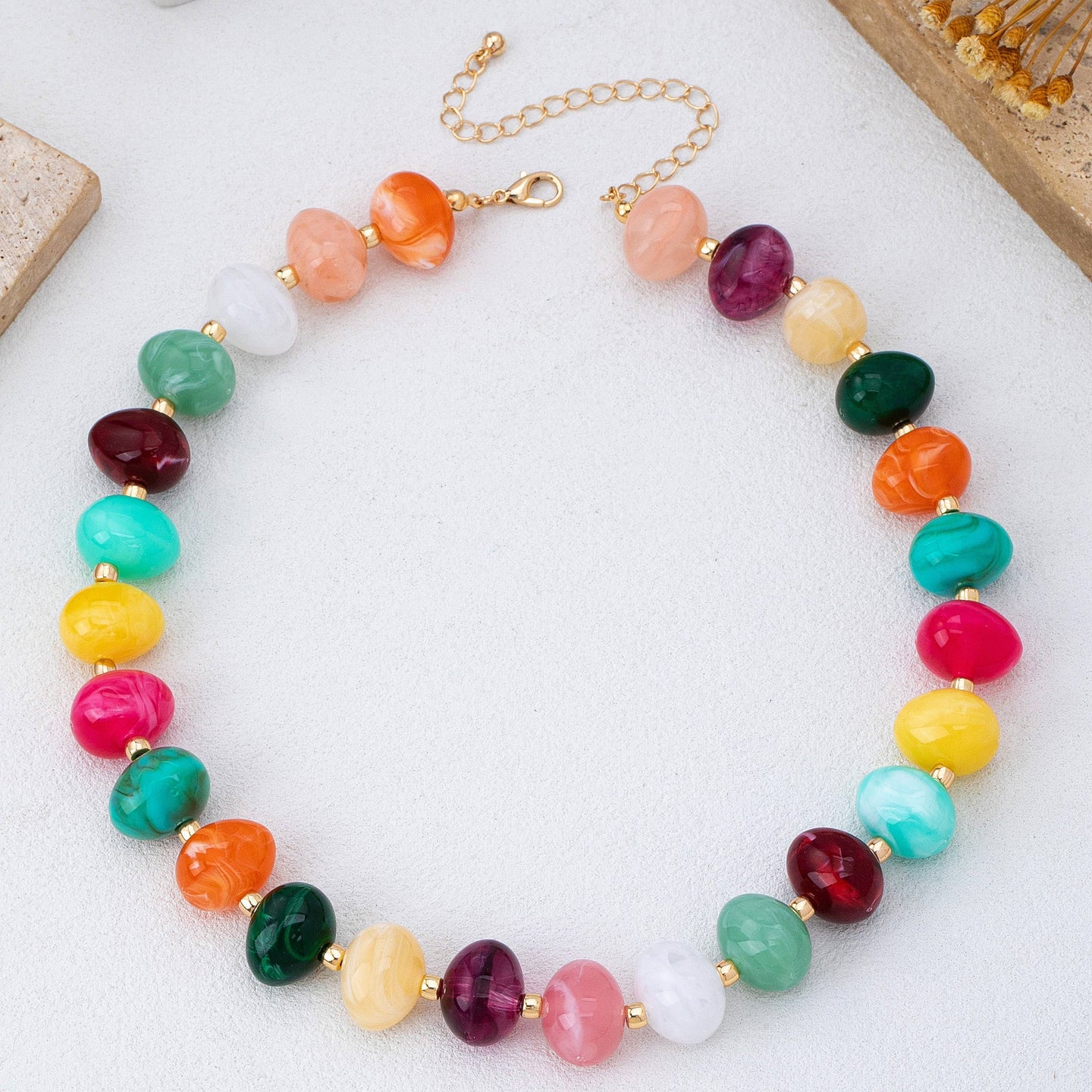 Mutli Color Resin Pebble Necklace