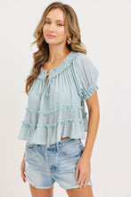 Tiered Ruffle Layer Top in Misty Blue (REG)