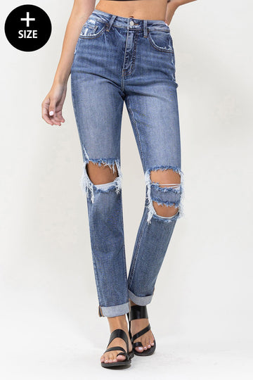 Fortuitous High Rise Rolled Cuff Boyfriend Jeans (Loveret)