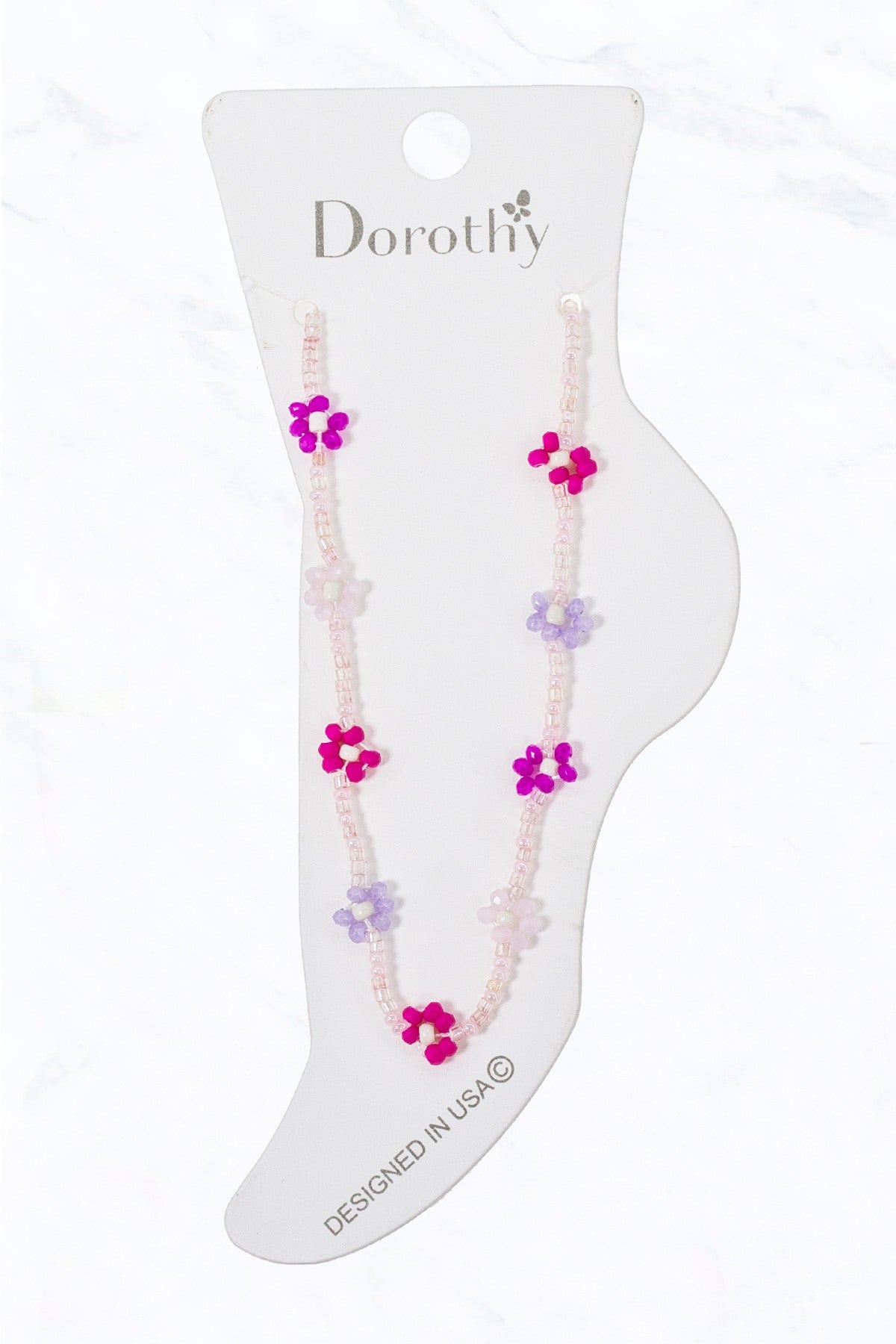 Tiny Pink Flower Anklet