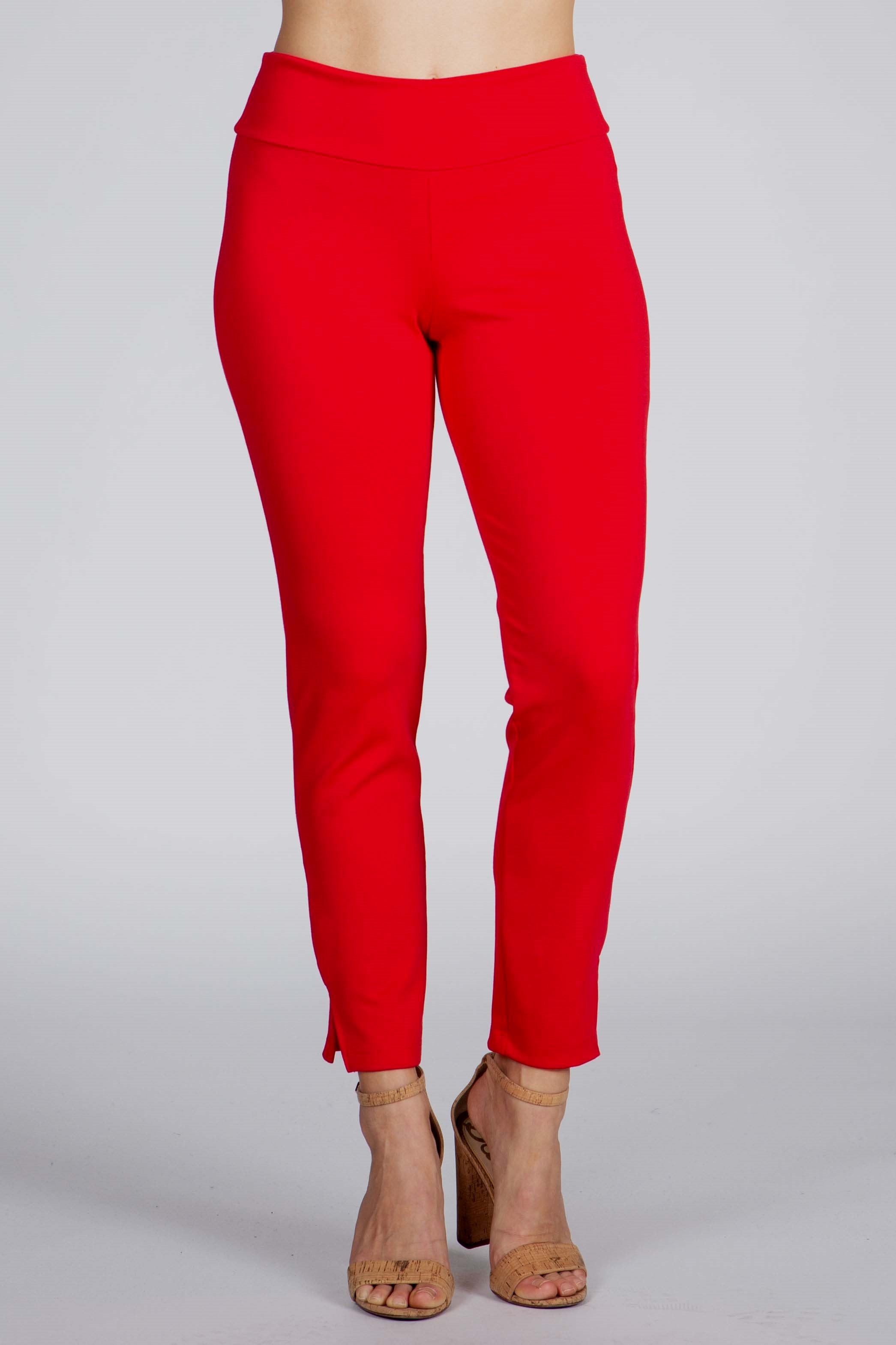 Red Side Slit Cropped Pants with Tummy Control
