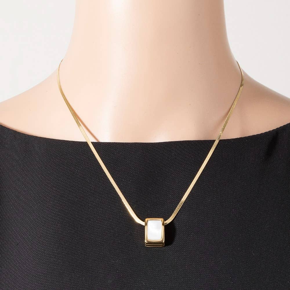 Stainless Steel Rectangle Pearl Necklace