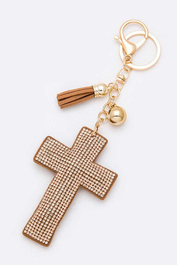 Gold Cross Sparkle Keychain