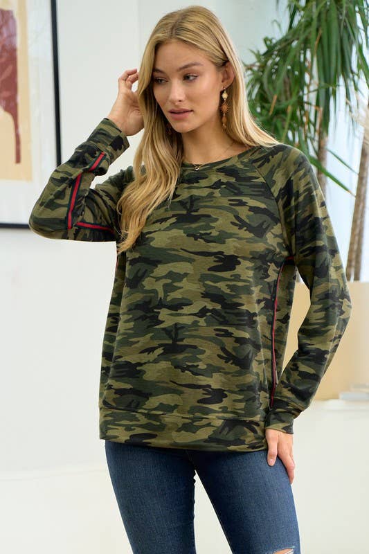 Washed Camo Terry Sweatshirt w/ Stripe (REG)