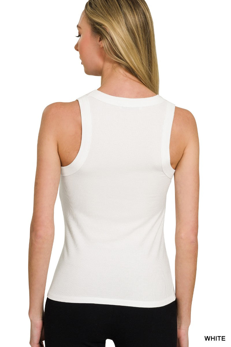 Zenana Ribbed Tank Top in White (REG)