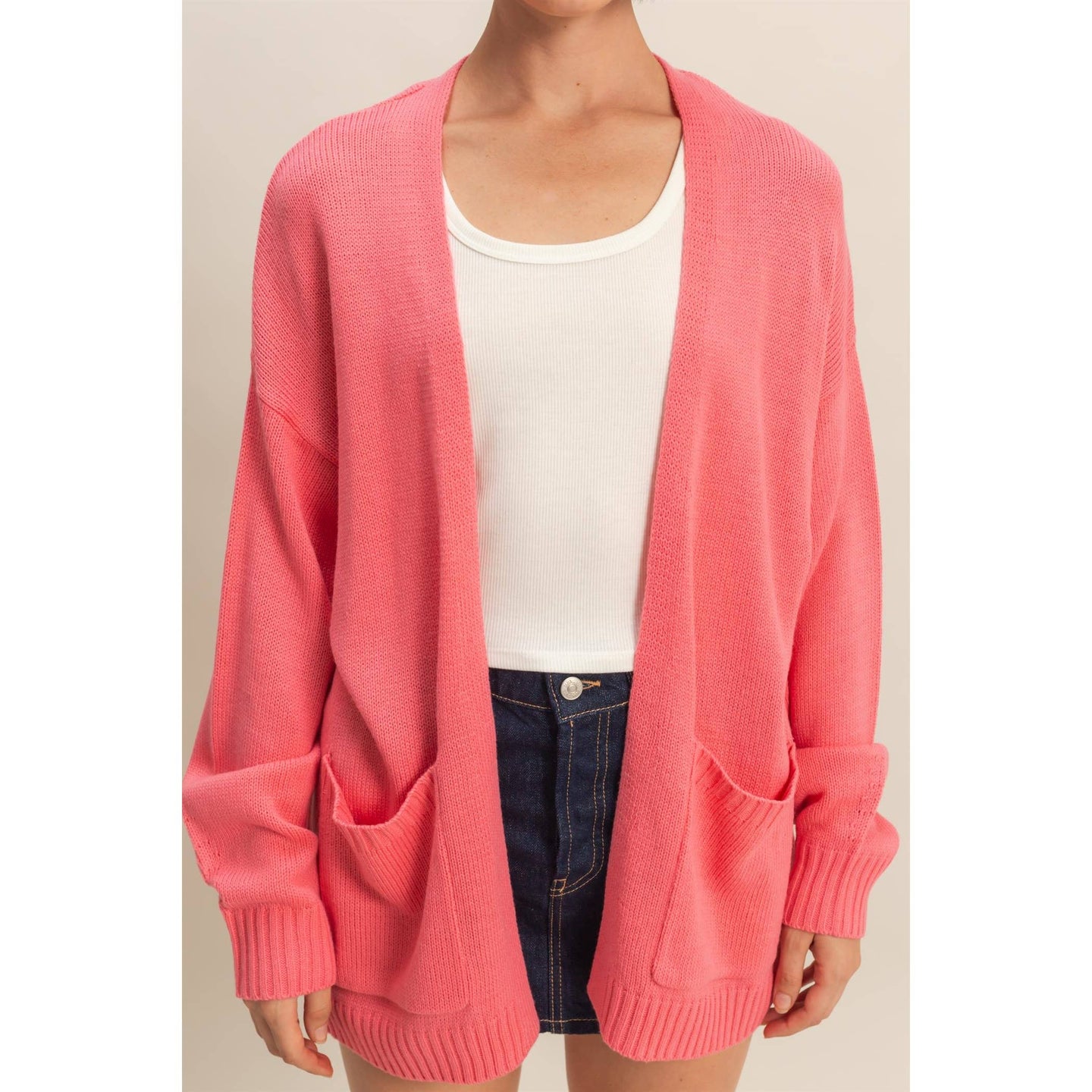 Oversized Open Cardigan in Taffy Pink (REG)
