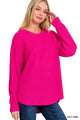 High Low Waffle Sweater in Neon Hot Pink (REG)