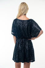 Half Sleeve Black Sequin Dress