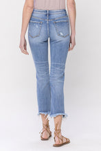 Distressed Mid Rise Crop Straight Jeans with Frayed Hem